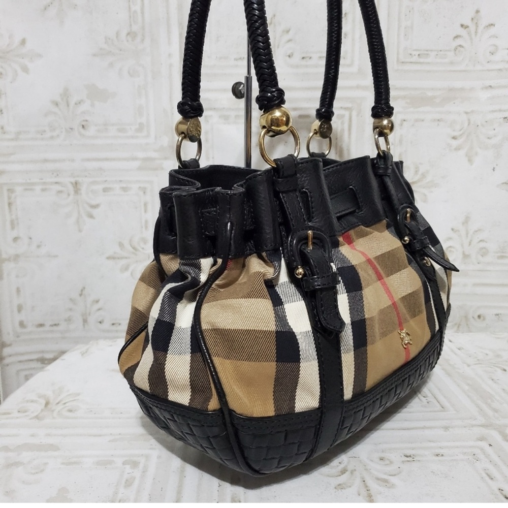 Burberry Nova Check Woven Leather Bucket Bag